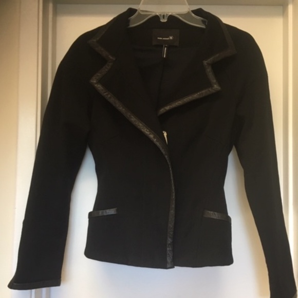 ISABEL MARANT Black Leather Trim Cotton Blazer Jacket Sz 0 - Picture 2 of 11